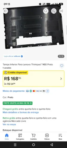 Tampa inferior Lenovo Thinkpad T480 preto