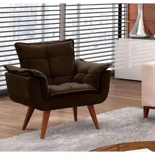 Poltrona Jamile Veludo Suede Marrom Shalom