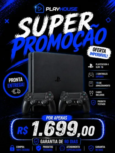 PS4 Slim 1TB + 2 Controles | Completo | Garantia | R$1699
