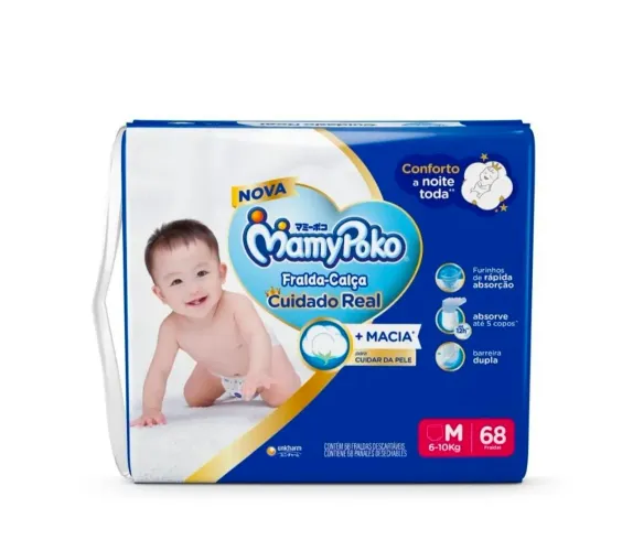 Fralda calça Mammypoko cuidado real 68 unidades tamanho M