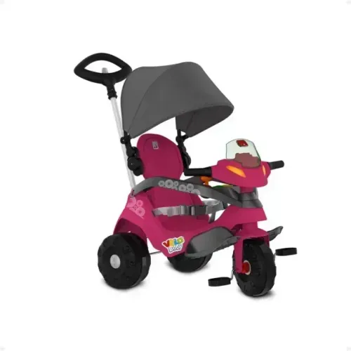 Triciclo Velobaby Reclinavel Com Capota Para Passeio E Pedal Rosa Bandeirante