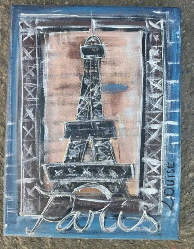 Quadro Torre Eiffel Paris Tela Pintada À Mão Relevo Louise Claure 30x40
