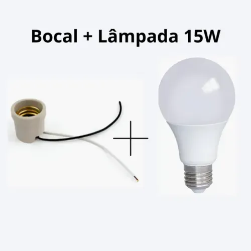 Soquete Bocal E27 de Porcelana + Lâmpada LED 15W Foxlux Bivolt Branco Frio