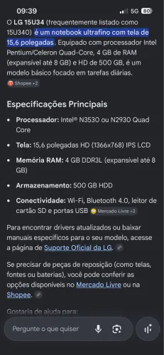 Notebook LG 15 polegadas