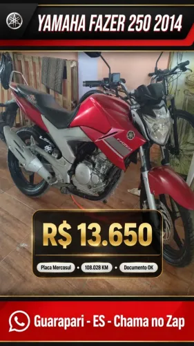 Yamaha Fazer 250 2013/2014 - Guarapari - Placa Mercosul - 108 mil km - R$13.650