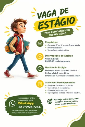 VAGA DE ESTÁRIO - ESTUDANTE ENSINO MÉDIO - CIDADE JARDIM