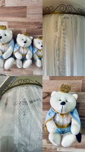 Dossel com mosquiteiro e três urso decorativo