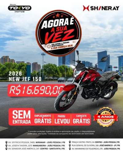 Shineray New Jef 150-  2026 - Financie 100% Sem Entrada em até 48x no Boleto!