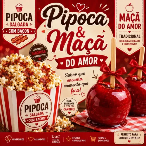 Maçã do amor e pipoca para seu evento 