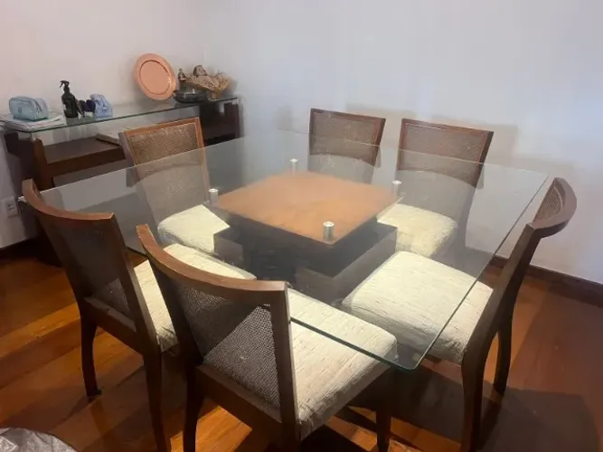 Mesa De Jantar de Vidro 6 Cadeiras