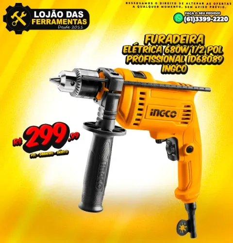 Furadeira Elétrica 680w 1/2 Pol Profissional Id68089 Ingco