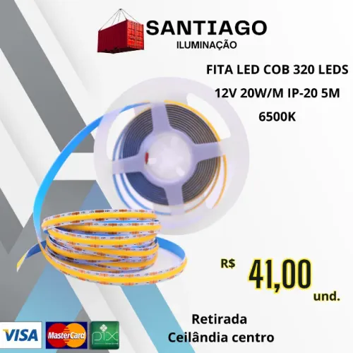 Fita Led COB 320 leds 12v 20w/m IP-20 5M 6500K