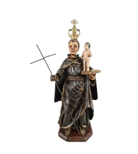 ANTIGA IMAGINÁRIA SACRA- SANTO ANTONIO COM MENINO E CAJADO- MADEIRA- MINAS - SEC XVIII