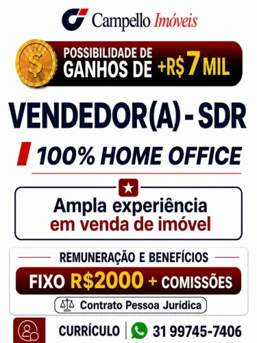Vaga Vendedor(a)SDR experiência em vendas de imóveis