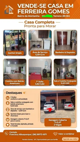 Casa a venda localizada no município de Ferreira Gomes.