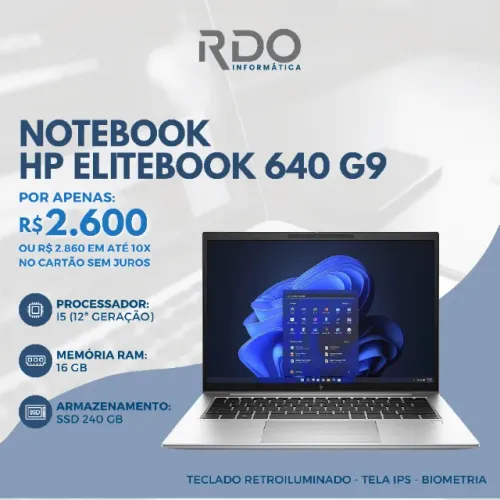 Notebook HP EliteBook 640 G9 i5 12ª Gen 16GB RAM SSD 240GB Tela IPS - Alta performance!