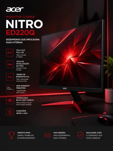 MONITOR GAMER ACER 60 Hz, POUCO USO
