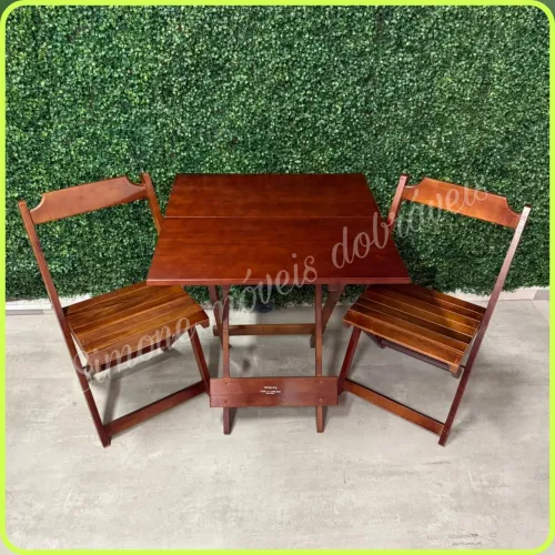 Mesa dobrável 70x70 com cadeiras 2 Cadeiras