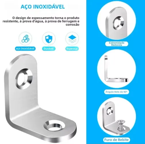 Suporte de canto para prateleiras, dobradiças de aço inoxidável