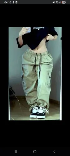 Calça cargo Caqi skate de sarja barra larga tecido original
