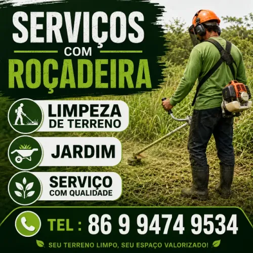 SERVICOS COM ROÇADEIRA LIMPEZA DE TERRENO, GRAMAS E JARDIM