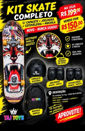 Skate Taj Toys - Com kit Segurança