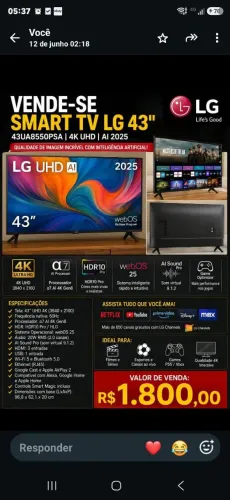 Tv lg 43ua8550psa nova