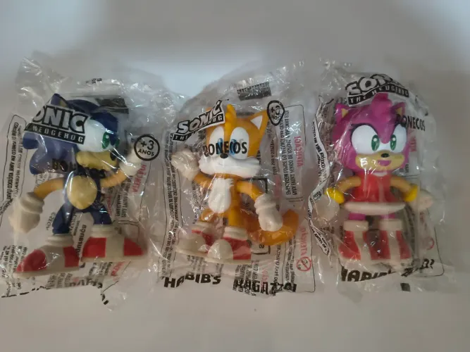Bonecos Sonic, Tails e Amy Rose Promocionais Habib's 2023 Lacrados 