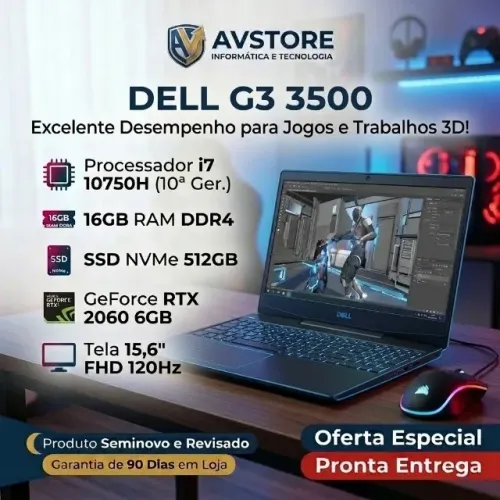 Notebook Gamer Dell G3 3500 - i7 10750H 10ª Ger | 16GB DDR4 | SSD NVME 512GB | RTX 2060GB