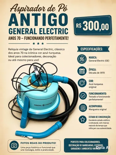 Aspirador de Pó Antigo General Electric (GE) Anos 70 - Funcionando Perfeitamente