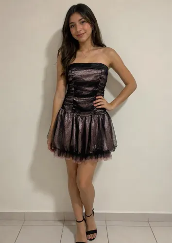 Vestido festa tamanho m ou p rose tule preto poa