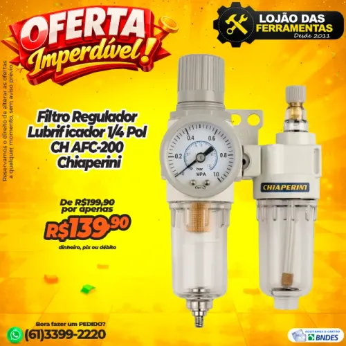 Filtro Regulador Lubrificador 1/4 Pol CH AFC-200 Chiaperini