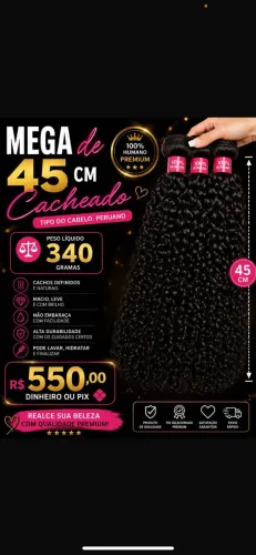 Cabelo humano - cacheado - 45 cm - 340 gramas já confeccionado 