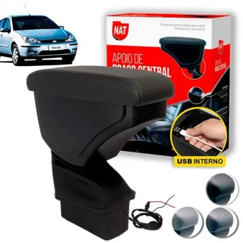 Apoio de Braço Ford Focus 2001 à 2008 - Preto C/ Linha Prata - N300724