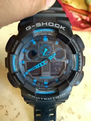 relógio casio GA 100 Preto e azul 