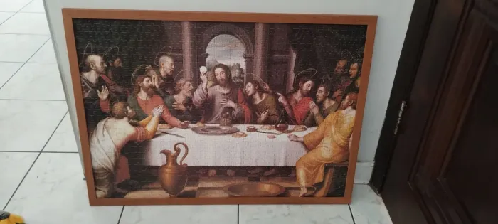 Quadro Santa Ceia feito com quebra-cabeça 