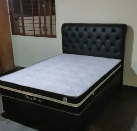 Cama Box Casal Sleep Pocket com Cabeceira Estofada
