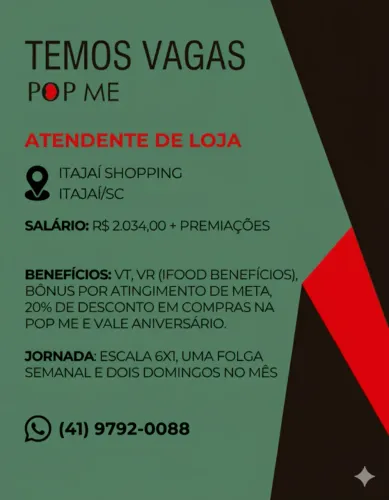 CONTRATA-SE ATENDENTE ITAJAI/SC