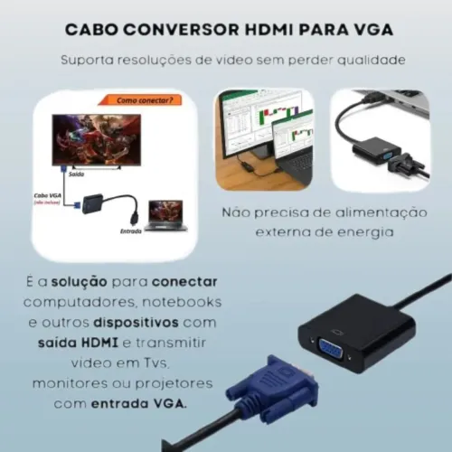 Cabo Conversor HDMI para Vga
