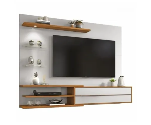 Painel para tv off white/freijó