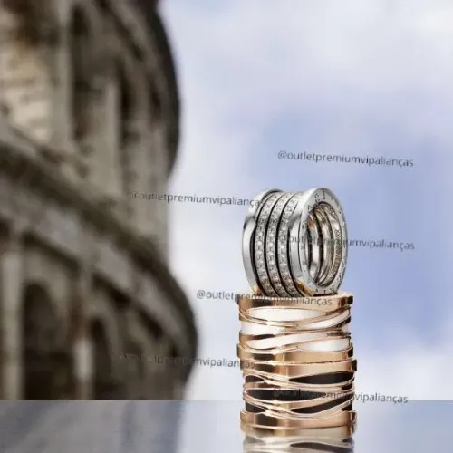 Anel bvlgari bulgari vazado com ceramica branca 
