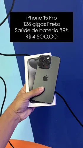iPhone 15 Pro 128GB Preto Saúde da bateria 89% R$4.500,00