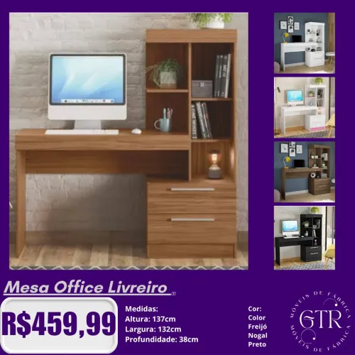 Mesa Office Livreiro - GTR Móveis de Fábrica