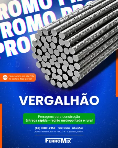 Vergalhão para construção - Barras de 12 metros - Entrega rápida e Parcelamos em até 12x