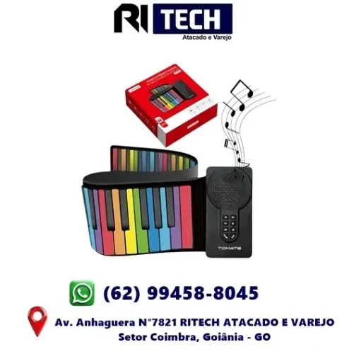 Teclado Musical Flexível 49 Teclas Recarregável Tomate Preto