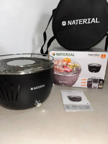Churrasqueira Portátil a Carvão 23x35cm Table Grill Cinza Escuro Naterial - NOVO