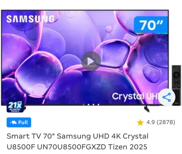 Smart Tv Samsung 70 - para retirada de peças