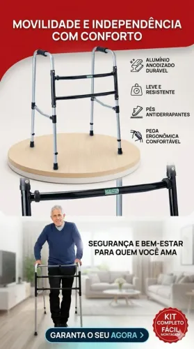 Andador de Alumínio Anodizado 2 Barras Fixo Adulto,