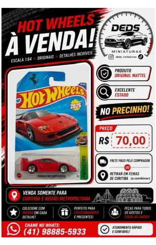 HotWheels Ferrari F40 Competizione Vermelha - Original Mattel (Novo no Blister)