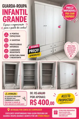 Guarda - roupa infantil grande - Branco